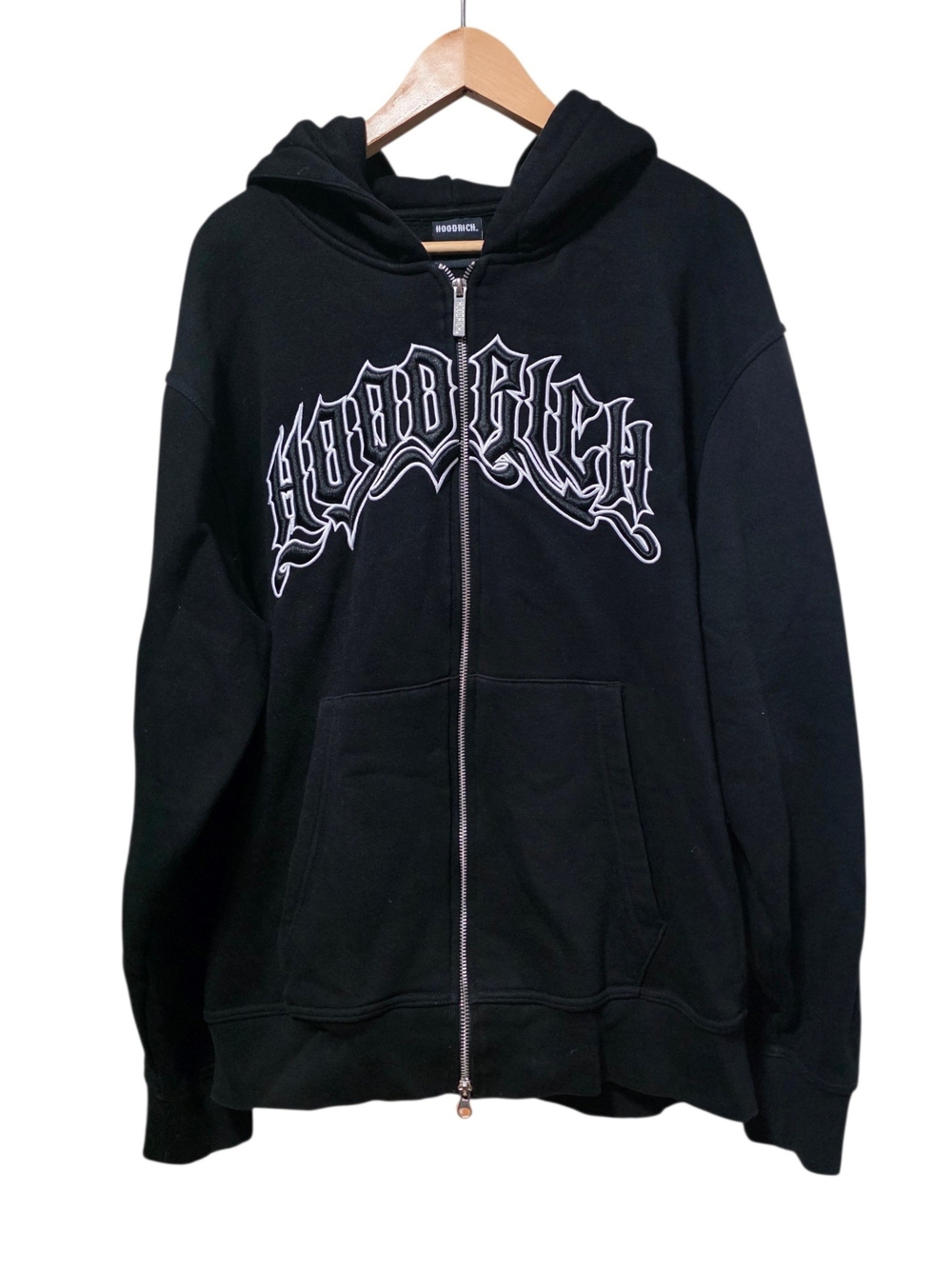 Hoodrich Black Zip-Up Hoodie Jacket Size L Full Zip Embroidered